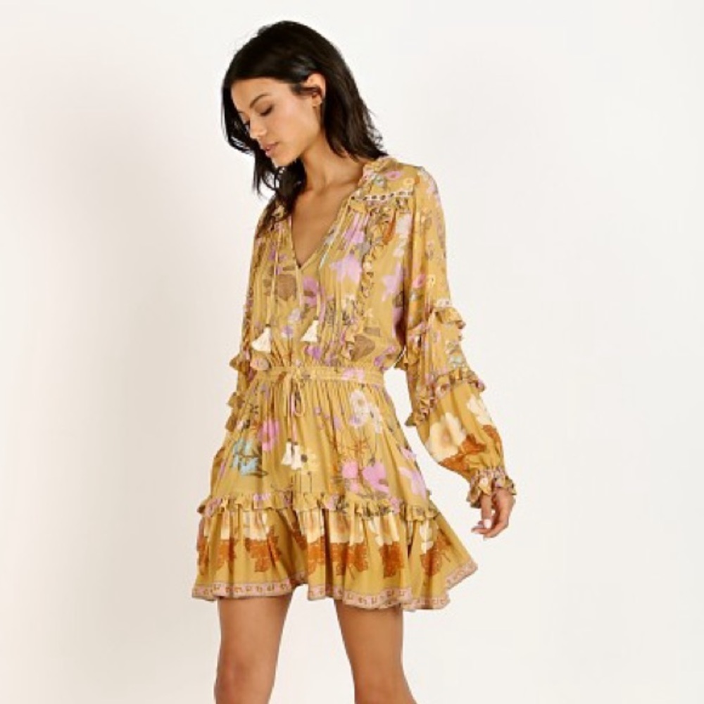 Spell Wild Bloom Long Sleeve Playdress Mustard XS